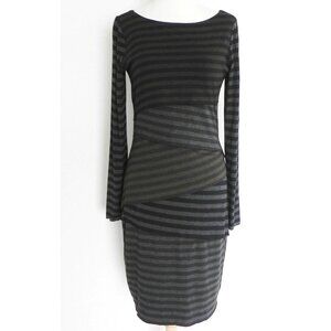 Joseph Ribkoff Striped‎ Bodycon Knit Dress Size 12 Long Sleeves Tiered Sheath